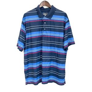 BEN HOGAN Mens 2XL Navy Pink Stripe Performance Short Sleeve Golf Polo A10
